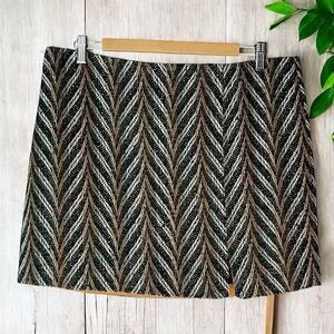 Skies Are Blue Women’s L Chevron Tweed Mini Skirt Green Beige Lined EUC